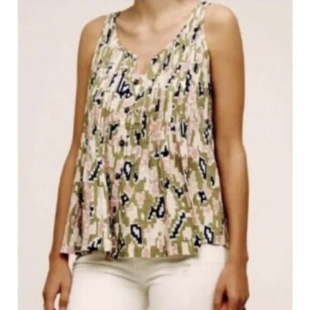Maeve Anthropologie Floral Soana Ikat Pleated Blouse Top Sleeveless Top Sz 6 - Picture 1 of 11